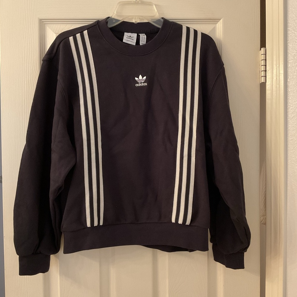 Adidas Black Crewneck Sweatshirt with White Stripes